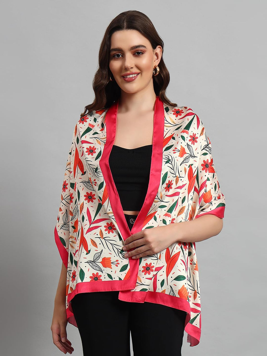 Ravaiyaa - Attitude is everything Women Lightweight Printed 100% Satin Silk Scarf Stoles Breathable Neckerchief Head Beach Wrap Scarves (Beige Pink Floral, 70 x 20 Inch)