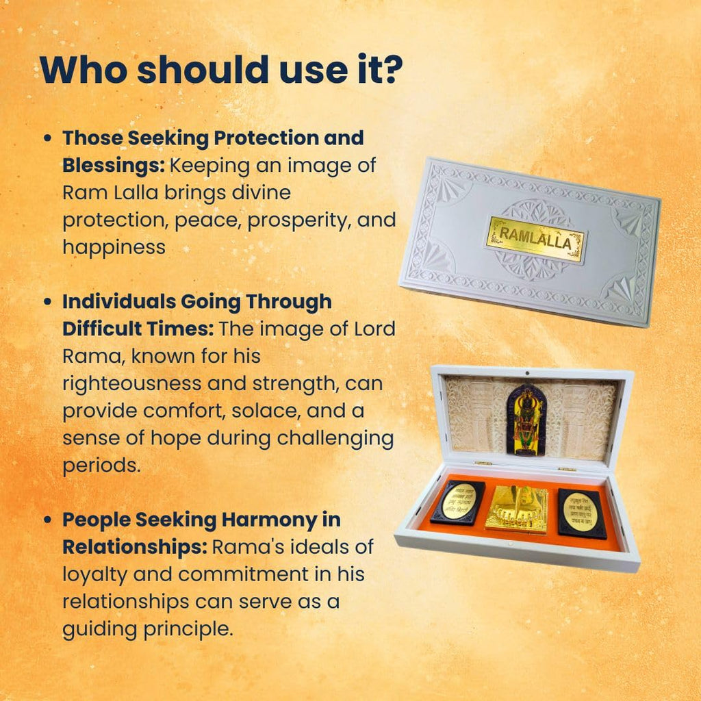 Enchanting Krystals Soulwise Newyear Gift for Home & Office | Ram Lalla Ram Mandir Gold Plated Charan Paduka Pocket Temple – Portable Temple for Daily Pooja, Divine Peace & Blessings.
