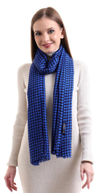 EH 100% Pure Cashmere scarf, stole Houndstooth, warm large buttery soft Pashmina (COBALT BLUE & BLACK)