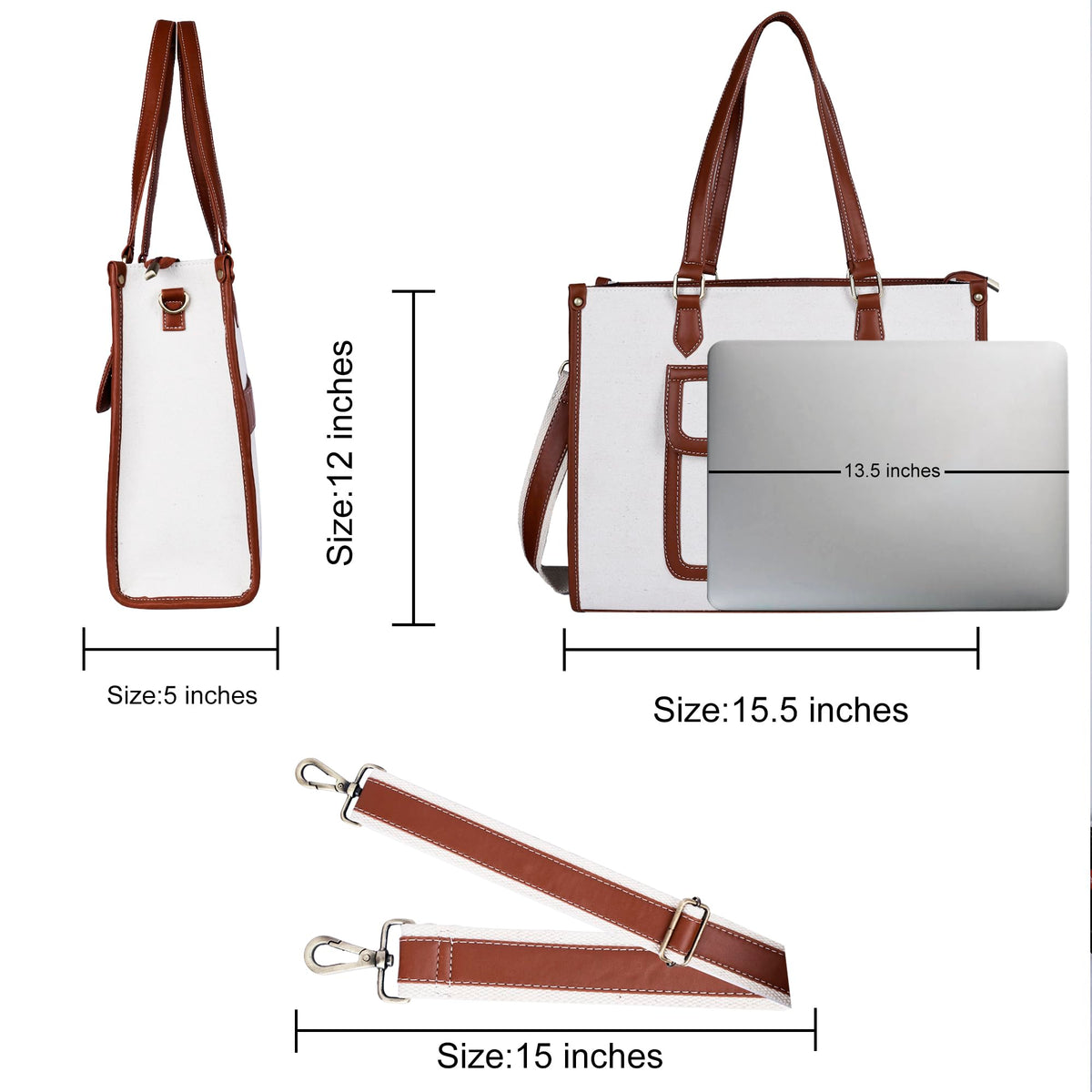 PRD Craft Women’s Canvas Laptop Tote Bag | 15.6 Inch Laptop Compartment | Large Office Work Shoulder Bag for Travel