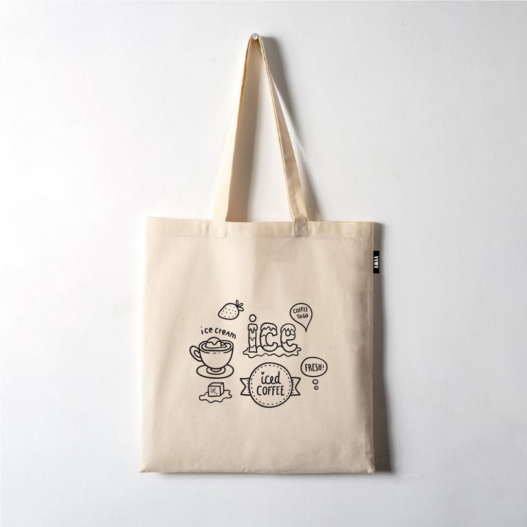 VVWV Food Theme Printed Tote Bag | 100% Organic Cotton Shopping | Grocery | Tote Bag | Women Office College Grocery,Vegetable Bags Market, Canvas Bag 15kgs Capacity (13 x 15.7 Inch)