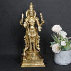 ARTVARKO Brass Lord Murugan Kartikeya Murugana Kumaraswamy Karthikeya Standing Idol with Peacock Swaminatha Skanda Murti Swami Ji Subrahmanya Swamy Height 14 Inch