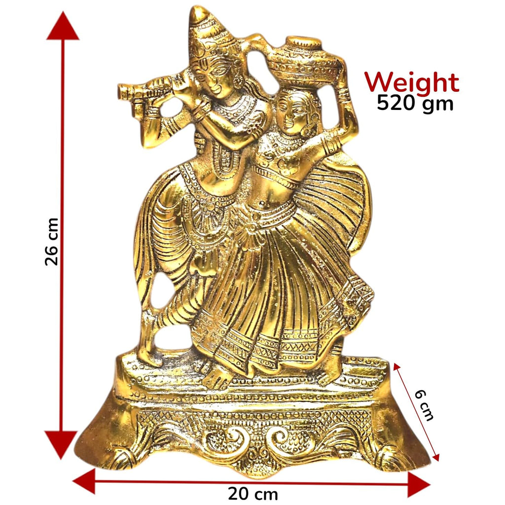 KridayKraft Aluminium Gold Plated Radha Krishna Idol Statue Showpiece - Decoration Items for Home Decor Living Room Mandir Temple Pooja Room Table Top Office