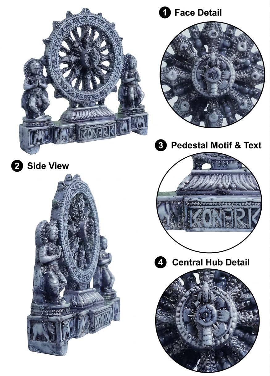 Zenith Zone Black konark Chakra Wheel showpiece – Antique Finish Sun Temple Sculpture for Home Decor & Gifting – Handcrafted Indian Artifact for Desk, Shelf, or Altar