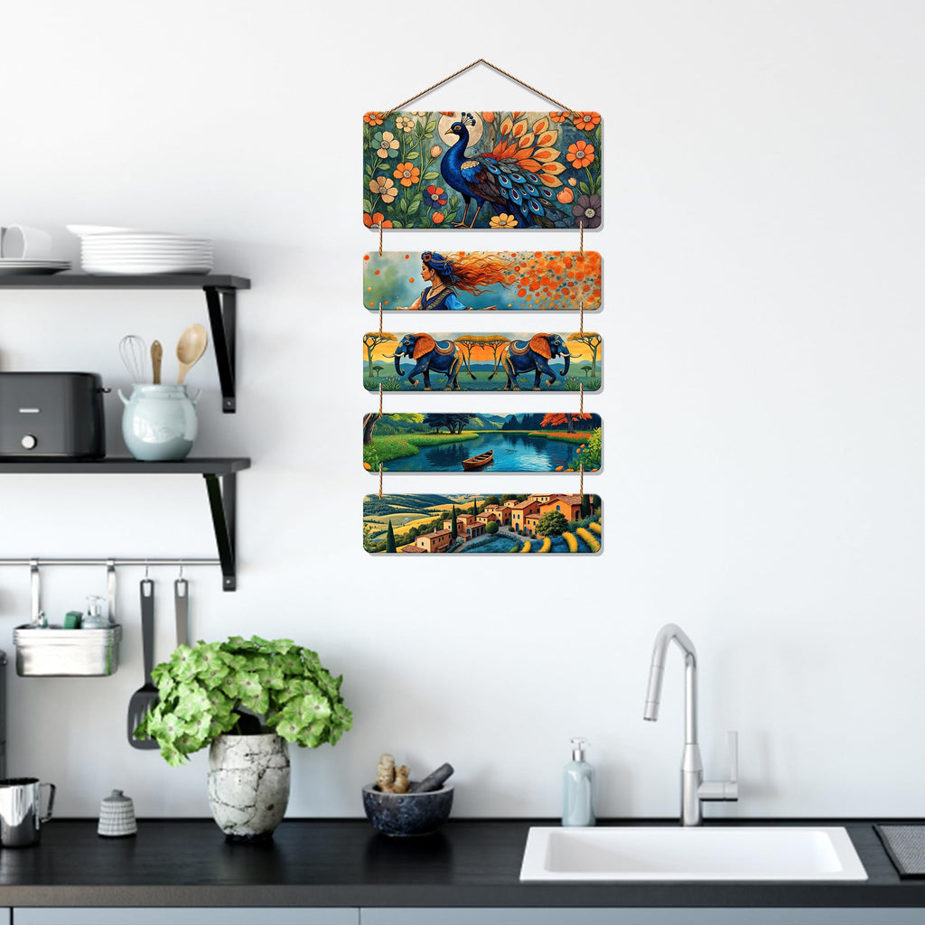 Artvibes Peacock Woman & Village Folk Art Decorative Wall Art MDF Wooden Wall Hanger for Home | Art For Wall | Door Decoration Items | Wall Art Print | Paintings For Wall | Unique Gift Item (WH_6734N)