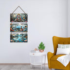 Artvibes Lord Ganesha Sitting On Sacred Lotus Auspicious Wooden Art Work Wall Hanging | Spiritual Decor Items | Vastu Paintings | Wall Poster| Stylish Modern Decor Item | Ideal Gifts (WH_9416N)