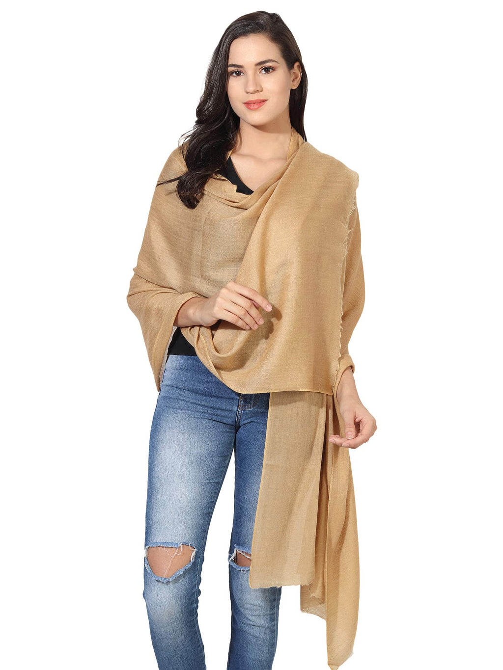 MUFFLY Fine Blended Ultra Soft & Warm Wool Silk Unisex Pashmina Shawl, Stole & Wrap with Hanger (Mustard)