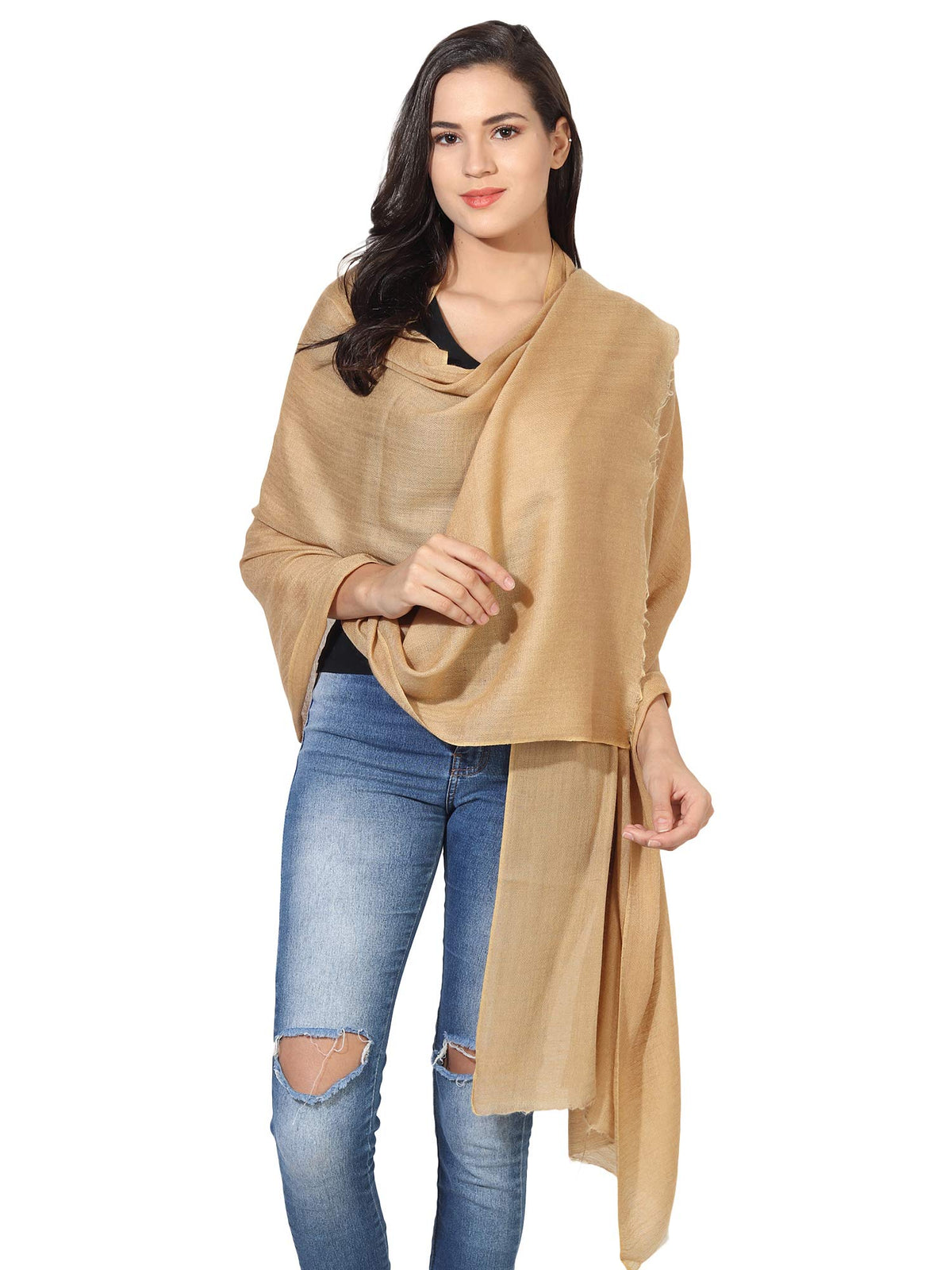 MUFFLY Fine Blended Ultra Soft & Warm Wool Silk Unisex Pashmina Shawl, Stole & Wrap with Hanger (Mustard)