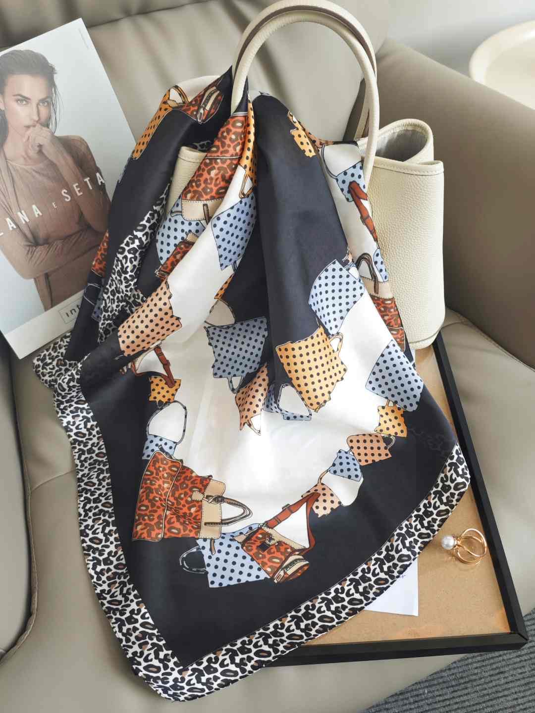 CrossKulture Printed Poly Silken feel Scarf Stole for Women | Stylish, Soft, & Lightweight | Satin Feel Neck, Hair, Head Scarf for Women (Colour-86)