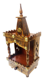 Sk Handicrafts Wooden Handmade Decor/Pooja Temple for Home and Office with Small Drawer (12 inch, Brown)