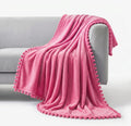 VAS COLLECTIONS Premium Plush Fleece Blanket 250 GSM | Ultra Soft Lightweight Cozy Throw with Pom-Pom Trim | Multipurpose for Bed, Sofa, Couch, Travel & Camping | 152x228 cm (90x60 Inches), Beige Kafalo