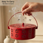 DSH Metal Mosquito Coil Holder with Lid & Handle Ash Catcher Stand for Mosquito Coil Indoor Outdoor Safe Use (Red)