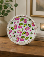 PALMARY German Silver Tray 8 Inches Flower Design for Pooja