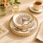 Round Decorative Serving Tray Set of 2, Peacock Design