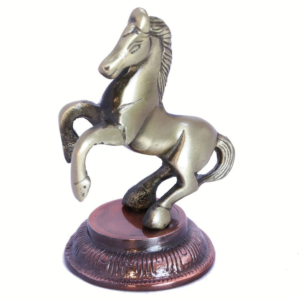 KridayKraft Jumping Horse Metal Statue for Wealth Table Top Figurine for Living Room Bedroom Home Office Animal Decorative Showpiece Feng Shui Vanstu Sculpture for Gift Purpose. (Brass)