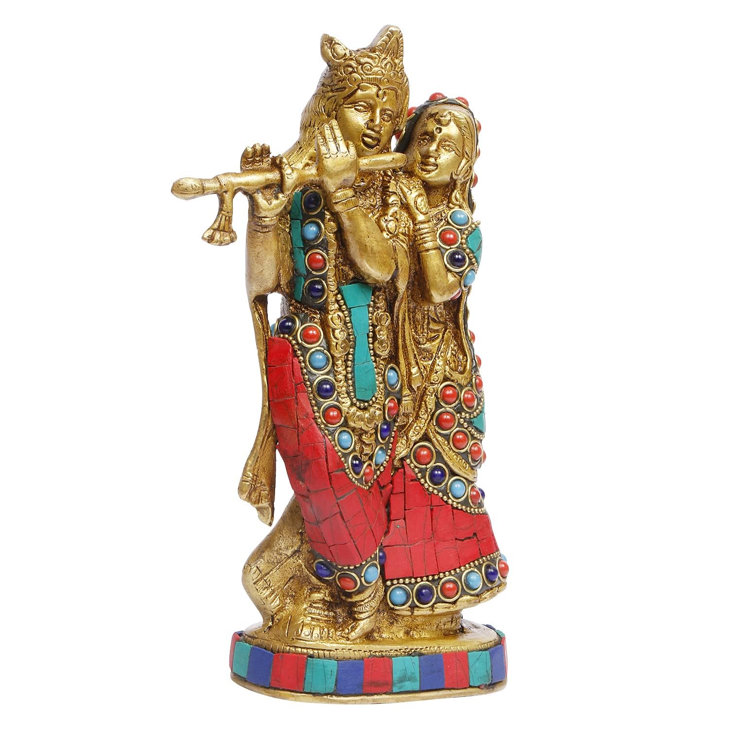 SVARUP Brass Radha Krishna Idol Statue Playing Flute for Puja Mandir Radha Krishan Murti Sculpture Gift & Home Decor Height 8 Inches