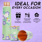MERCAPE® - Pure Copper Water Bottle and Glass Ample Flower Printed Design, Joint Less, Advanced Leak Proof Protection, Ayurveda and Yoga Health Benefits with (2 Glass x 250 Ml) (900 Ml Bottle)