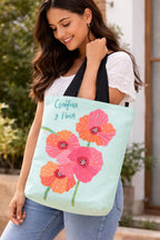 THE SACK CO. Canvas Tote Bags for Women with Zip, College Bag for Girls, 100% Organic Cotton Tote Bag for Shopping, Travel & beach bags for women (Flowers)