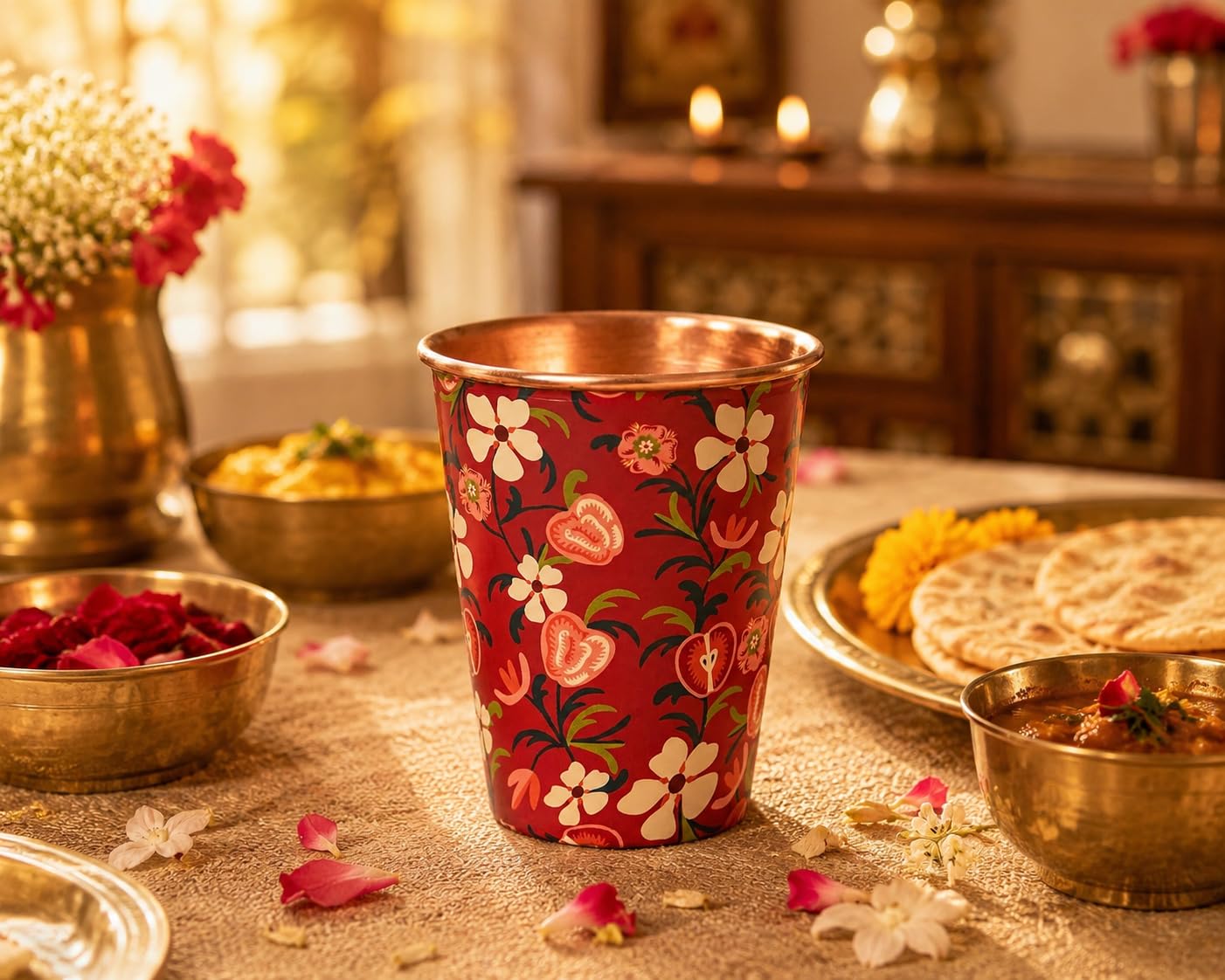 Chumbak Apple Orchards Copper Tumbler – 350 ml Ayurvedic Drinking Glass – Kashmiri-Inspired Apple Art – Wellness & Gifting | Kashmir Trails Collections