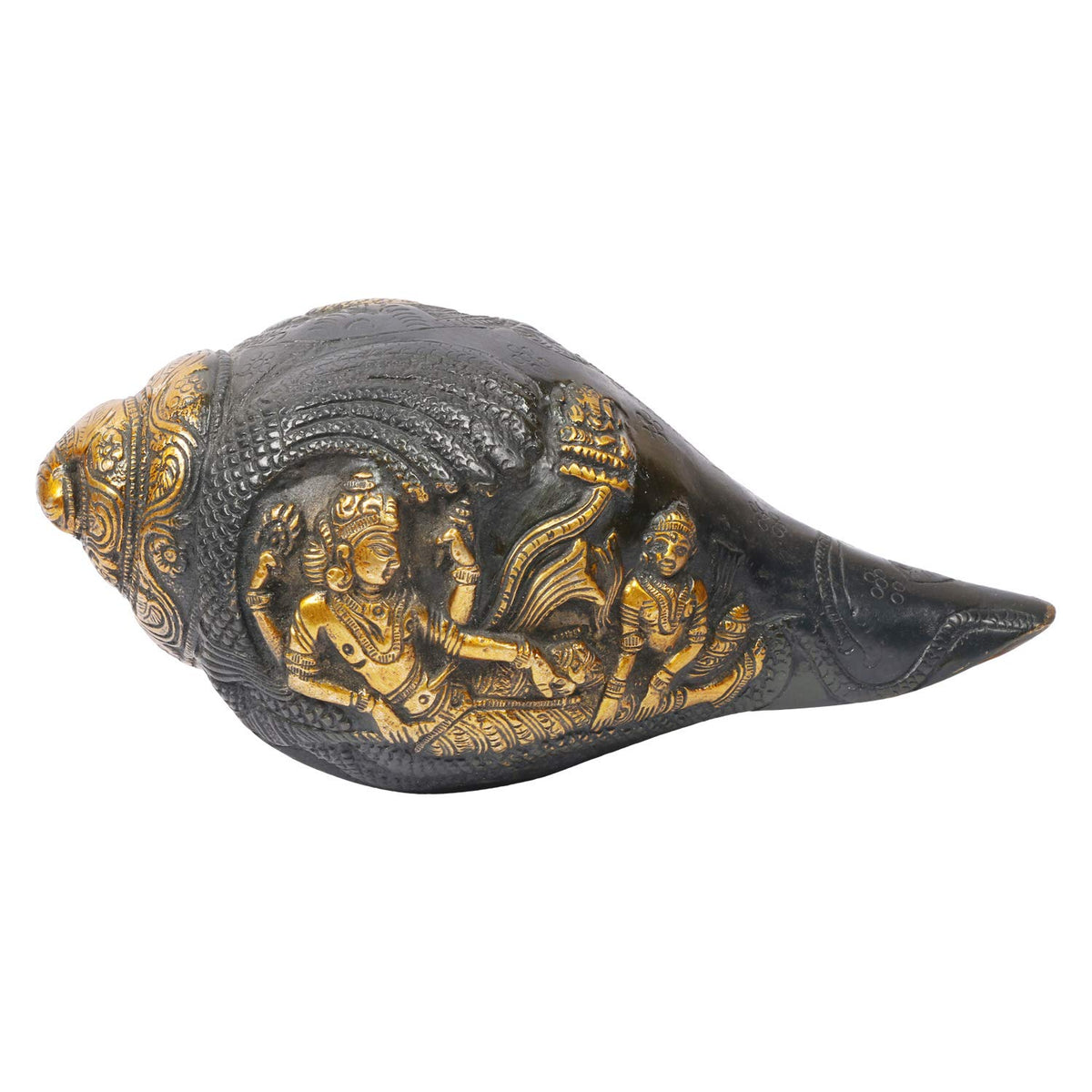 ARTVARKO Brass Vishnu Lakshmi Carving Murti Shankh Statue for Mandir Temple Pooja Conch Shell Shankh Figurine 7.5, Home Decor