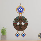 Artvibes Wooden Style Tree of Life Evil Eye Wall Decor for Main Door Entrance | Nazar Suraksha Hanging for Home Office Living Room | Good Luck Decorative Gift (WH_85123N)
