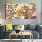 VIBECRAFTS Homcraft Madhubani/Rajasthani Art Premium Canvas Wall Painting With Frame for Living Room Drawing Room Home|Office|Gift (PTVCH_2210)