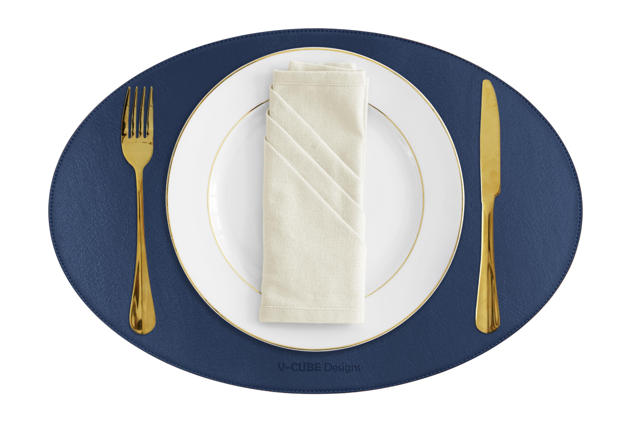 V-CUBE Designs Premium Vegan Leather Placemats Set of 4 - Waterproof - Wipe Clean - Heat Resistant - Anti Slip Dining Table Mat, Suitable for Kitchen Table, Indoor & Outdoor Use - Navy Blue Kafalo
