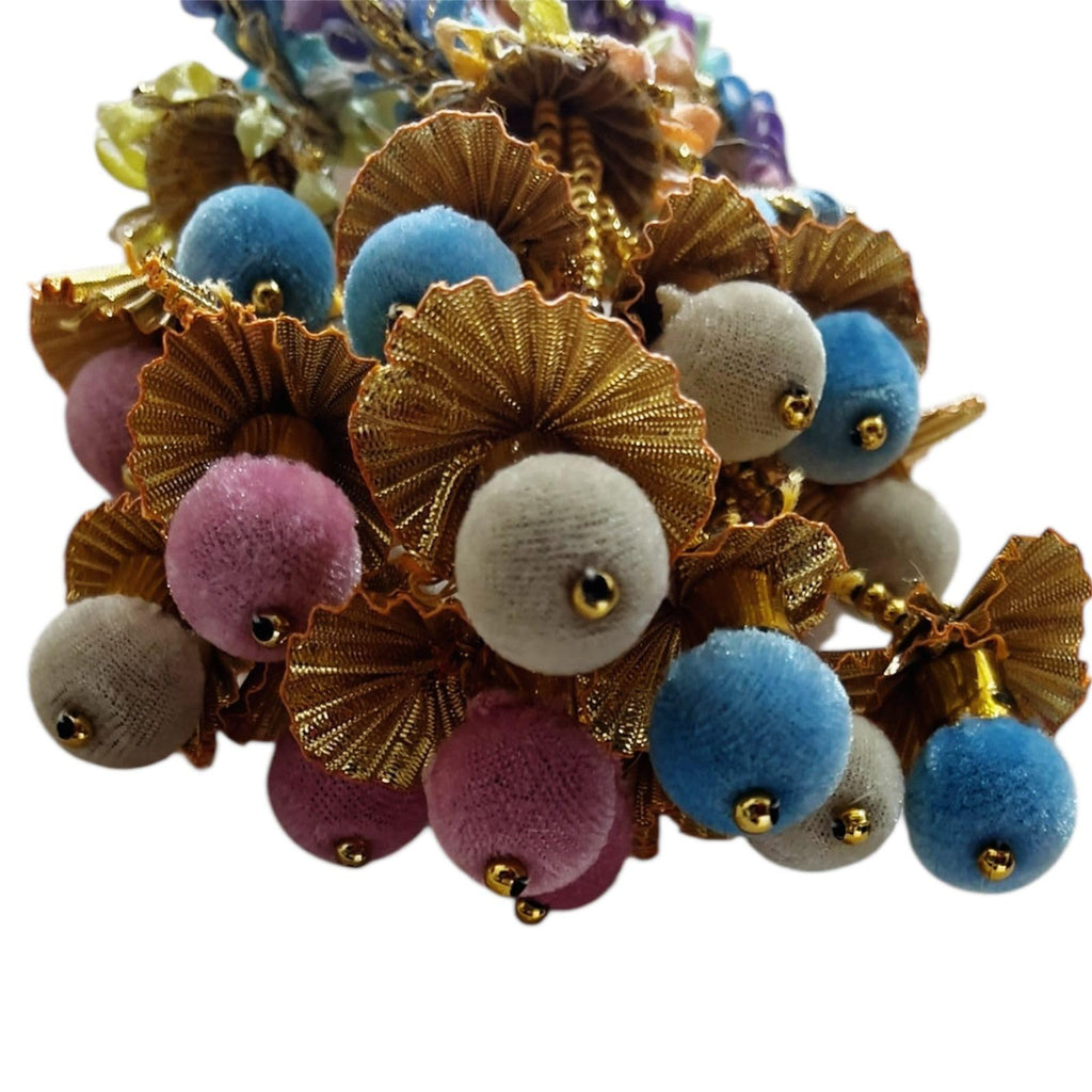 Punjabi Handmade Pastel Multi color with beautiful pom pom tassels Parandi/Paranda | Braided Hair Accessory for Women | (One Piece)