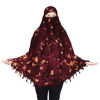 Tie-Dye Niqab Scarf with Face Cover, Navy Blue and Orange Pattern, Traditional Summer,Use for woman's (MAROON, STANDARD)