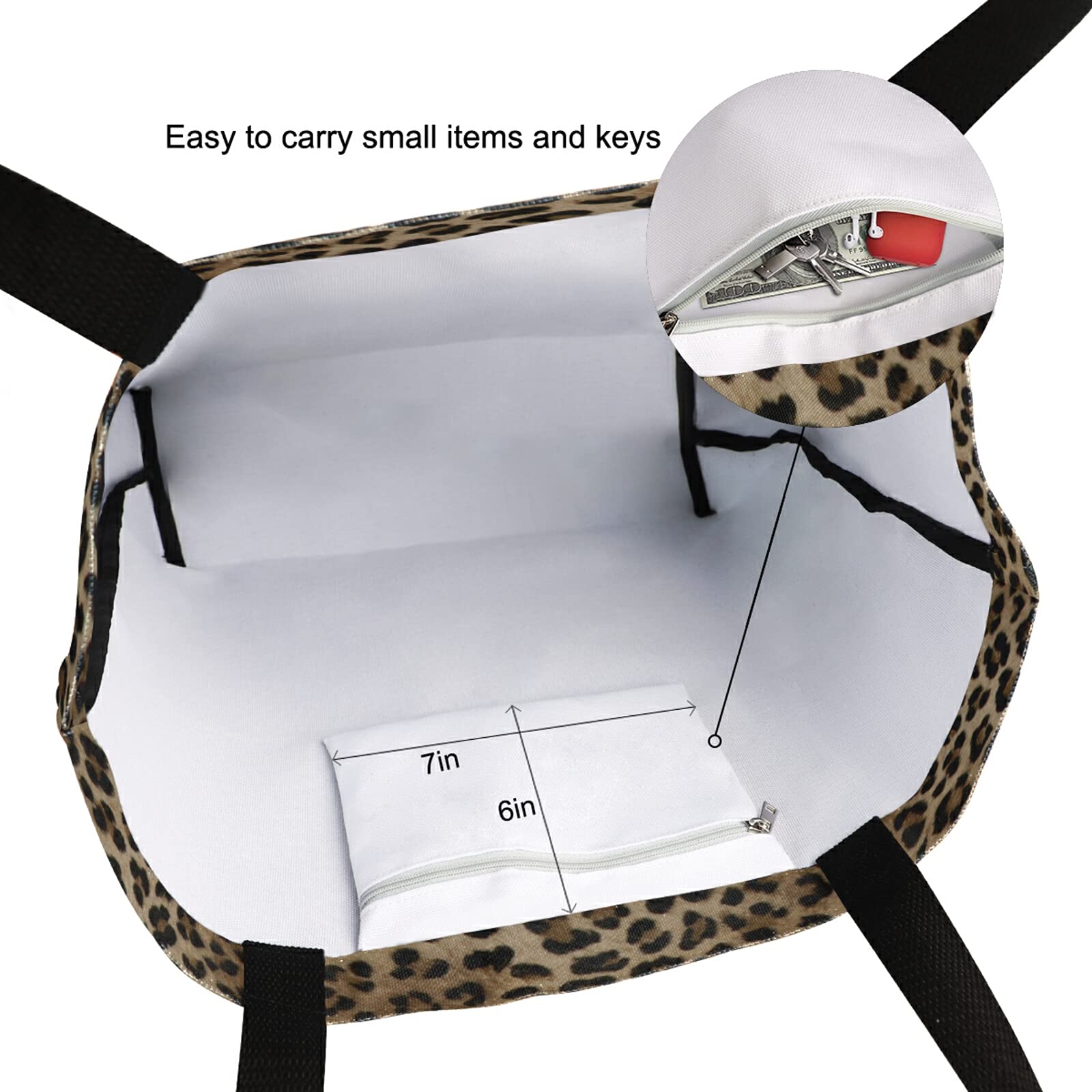 Naanle Animal Print Canvas Tote Bag Large Women Casual Shoulder Bag Handbag, Leopard Print Reusable Multipurpose Heavy Duty Shopping Grocery Cotton Bag for Outdoors.