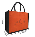 Srgaly Unisex-Adult Orange & Green & Yoga Printed Jute Bag for Lunch, Office, Grocery, Picnic, Tiffin, Shopping Hand Bag with Padded Cotton Handles - Pack of 3