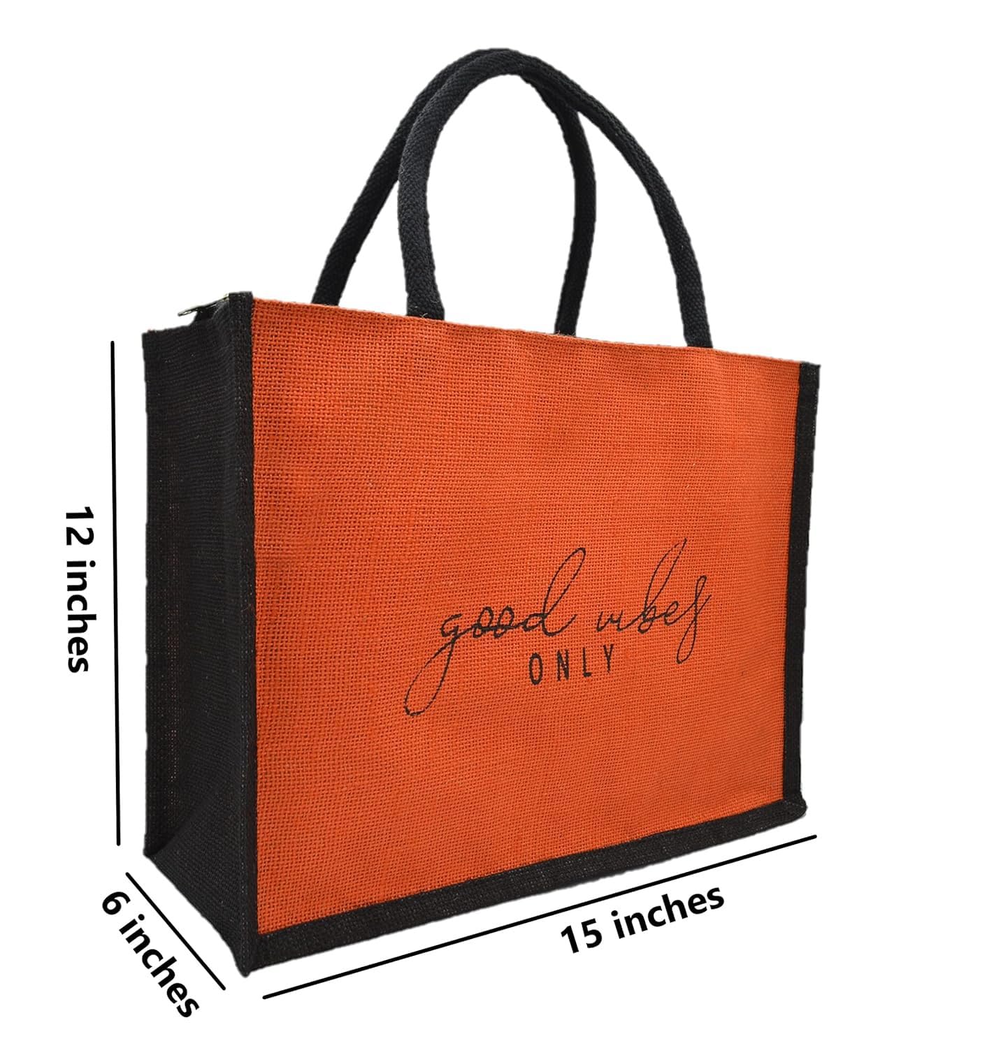 Srgaly Unisex-Adult Orange & Green & Yoga Printed Jute Bag for Lunch, Office, Grocery, Picnic, Tiffin, Shopping Hand Bag with Padded Cotton Handles - Pack of 3