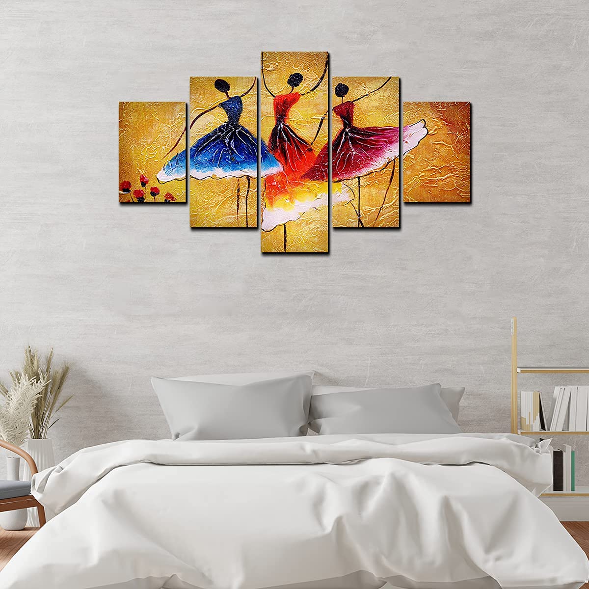 VIBECRAFTS Three Women doing Spanish Dance 5 Pieces Canvas Wall Painting For Home|Office|Living Room|Gift (PTVC5Pcs1_5502)