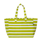 AQVA Striped Beach/Pool Cotton Tote Bag for Women with 4 Outer Pockets | Large Capacity | Stylish Multipurpose Handbag | Resuable Shoulder Bag for for Office, Travel, Beach & Work (Lime)