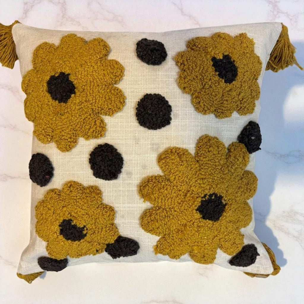 Furnistitchs Handmade Cotton Bohemian Home Decor Cushion Cover 24x24 inches / 60x60 cms - Boho Chic Couch Sofa Throw Living Room Bedroom Cushions (1, Floral Polka)