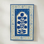 ATRANGI STUDIO Coastal Blue Wooden Wall Frame | Handpainted Jharokha Style Floral Wall Hanging | Rajasthani Traditional Art | Framed Wall Painting for Living room, Bedroom, Office | 12×8 Inch