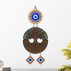 Artvibes Wooden Style Tree of Life Evil Eye Wall Decor for Main Door Entrance | Nazar Suraksha Hanging for Home Office Living Room | Good Luck Decorative Gift (WH_85123N)