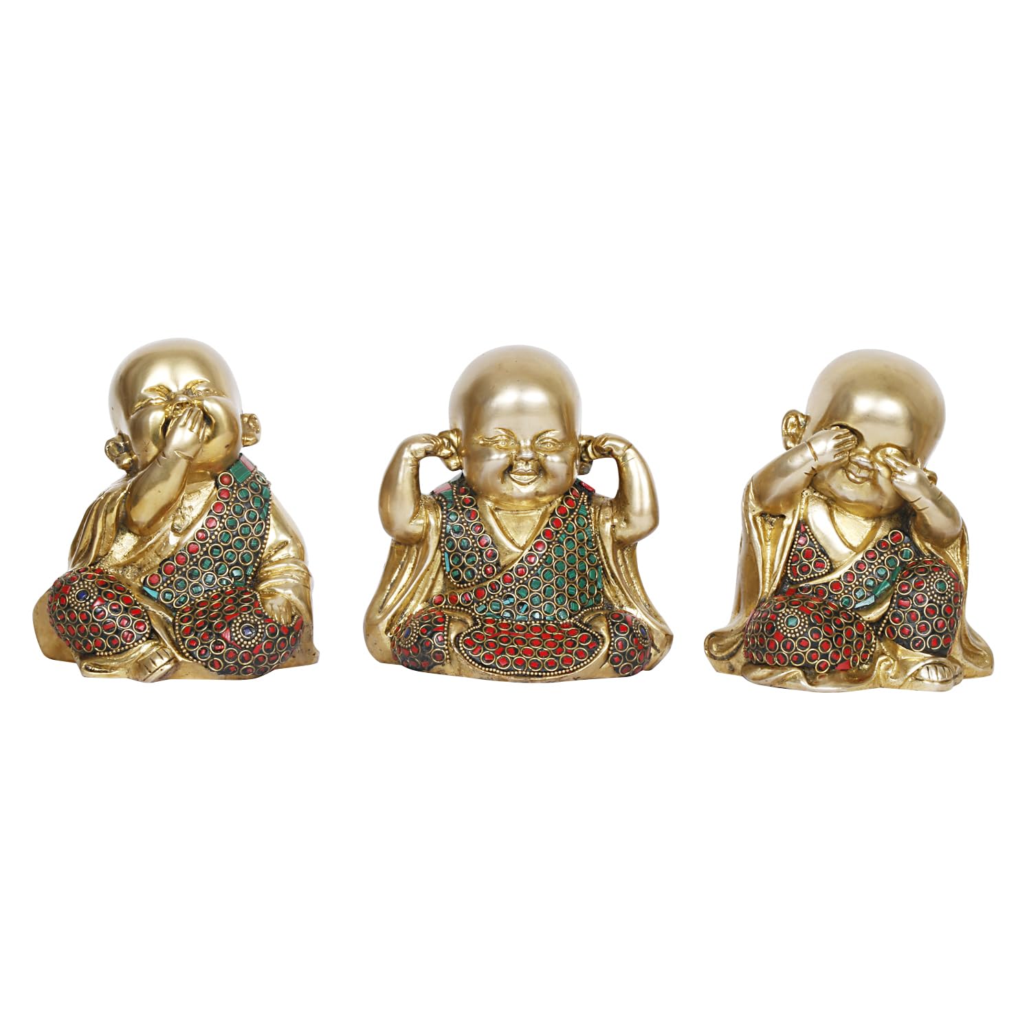ARTVARKO Baby Laughing Buddha Statue Set of 3 Idol Brass with Inlay Handwork Home D?cor Table Showpiece Idol (5 Inches 4 Kg