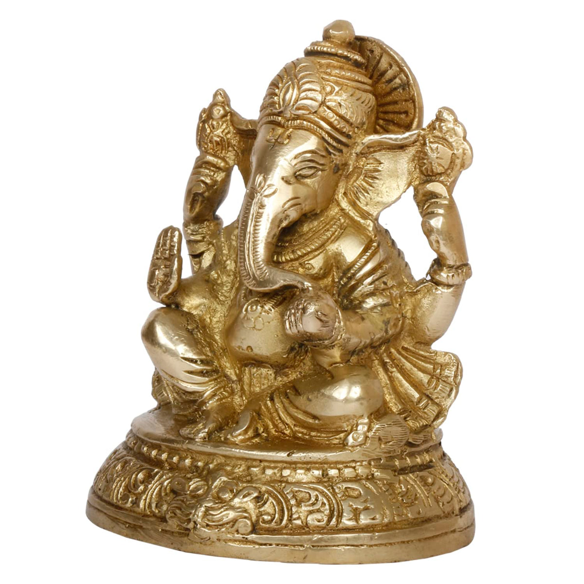ARTVARKO Brass Lord Ganesha Murti in Blessing Posture Sitting with Modak Ganesh Bhagwan Idol Ganpati Metal Statue for Home Office Entrance Decor Pooja Marriage Gift Antique Gold 5 Inch