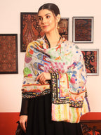 Pashmoda Women Naqshkaar Fine Wool Fabric Pashmina Kalamkari Embroidered Shawl (Size: 40x80in, 101x203cm) KAS12