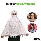 HYLOL Cotton Female Pure White Innovative Stylish Candy Printed Pattern Fancy Scarf With Sun Protection Cover Face Mask For Women's And Girls