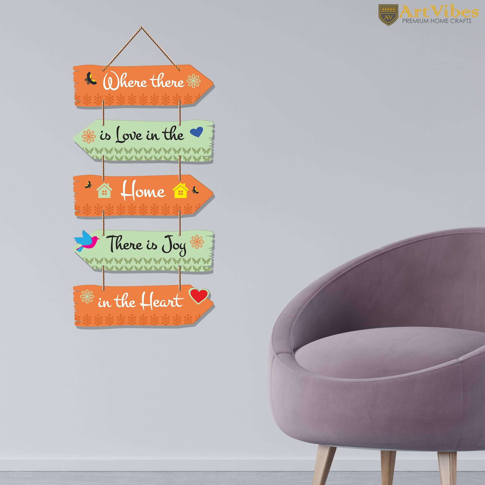 Artvibes Home Quotes Decorative Wall Art Wooden Hanger For Living Room | Bedroom | Gifts | Modern Painting Artworks Hangings For Home Decoration (Wh_7302N) Set Of 5