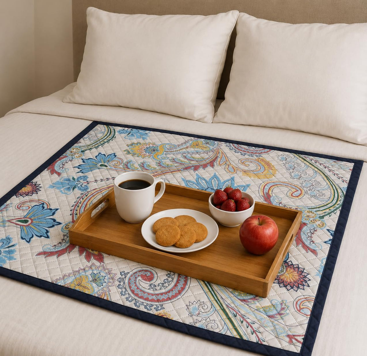 Homerz Premium Reversible Bed Server | 30x30 Inch Quilted Waterproof Fabric | Foldable Dining Mat for Bed, Sofa & Floor Use (Orbit, 30x30) Kafalo