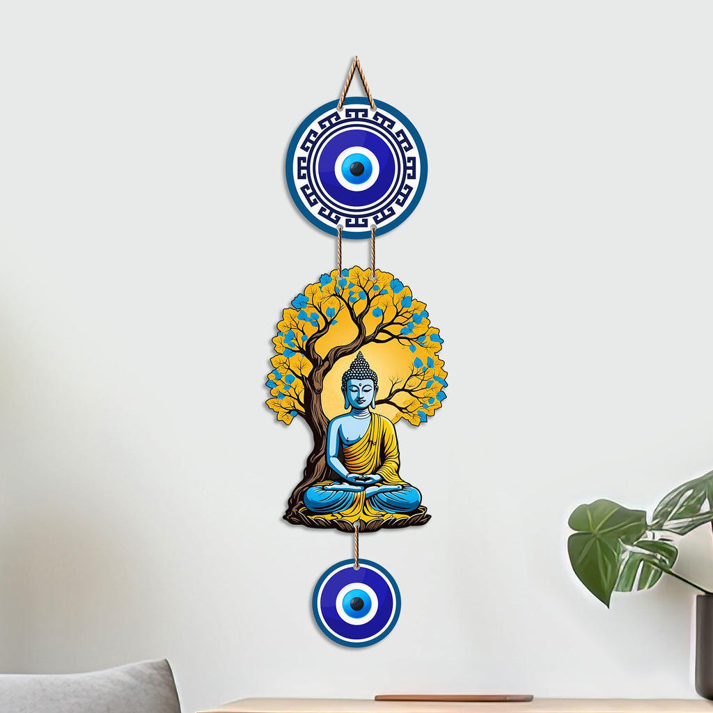 Artvibes Buddha Under Bodhi Tree Wall Hanging with Evil Eye Protection Charm | Spiritual Meditation Decor for Peace | Harmony and Positive Energy | Wall Art for Living Room | Yoga Room (WH_8595N)