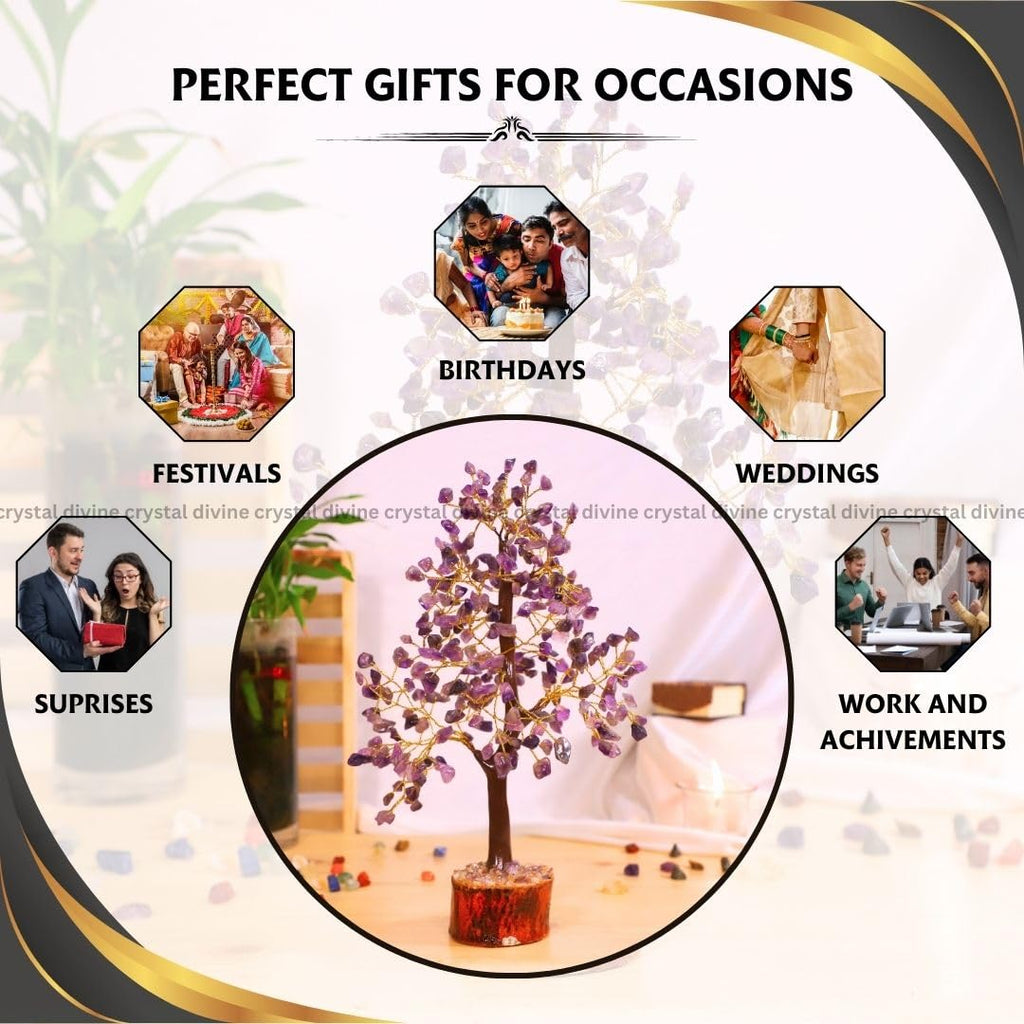 Crystal Divine Amethyst Crystal Tree Handmade Home Decor Items Crystal Bonsai Tree Showpiece for Home Decor Vastu Gift Items for Home Decoration Hall Decoration Items Healing Crystals Tree Gifts