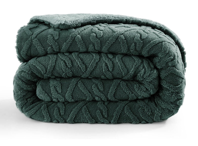 A Brand New - Umi Flannel Coral with Sherpa Luxurious Super Soft Warm Reversible Single Bed Blanket for Winter 500GSM Quilt Rajaai - Color- Bottle Green, 220 x 150 Cm, Weight- 2kg Kafalo