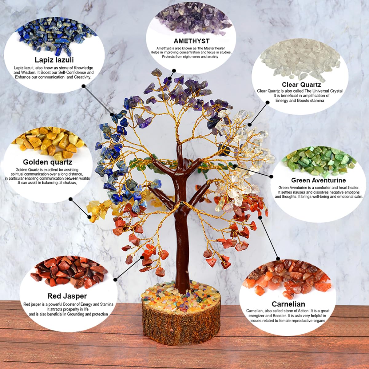 Reiki Crystal Products 7 Chakra Tree 300 Beads | Selenite Charging Plate