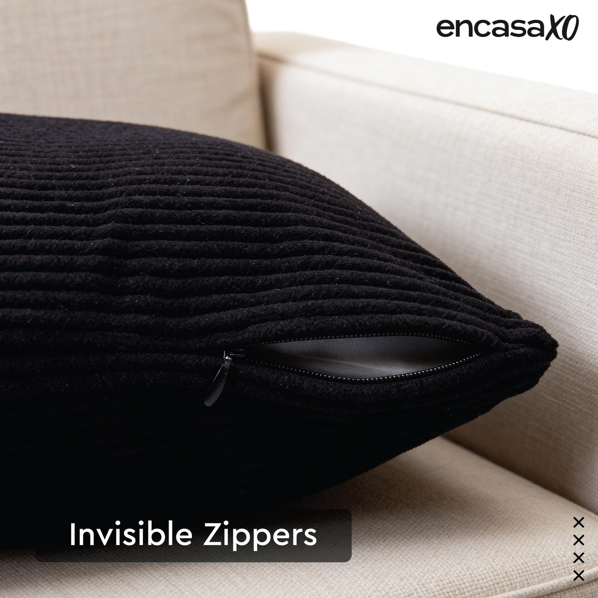 Encasa XO Corduroy Cushion Covers, No Inserts, Set of 2, Black