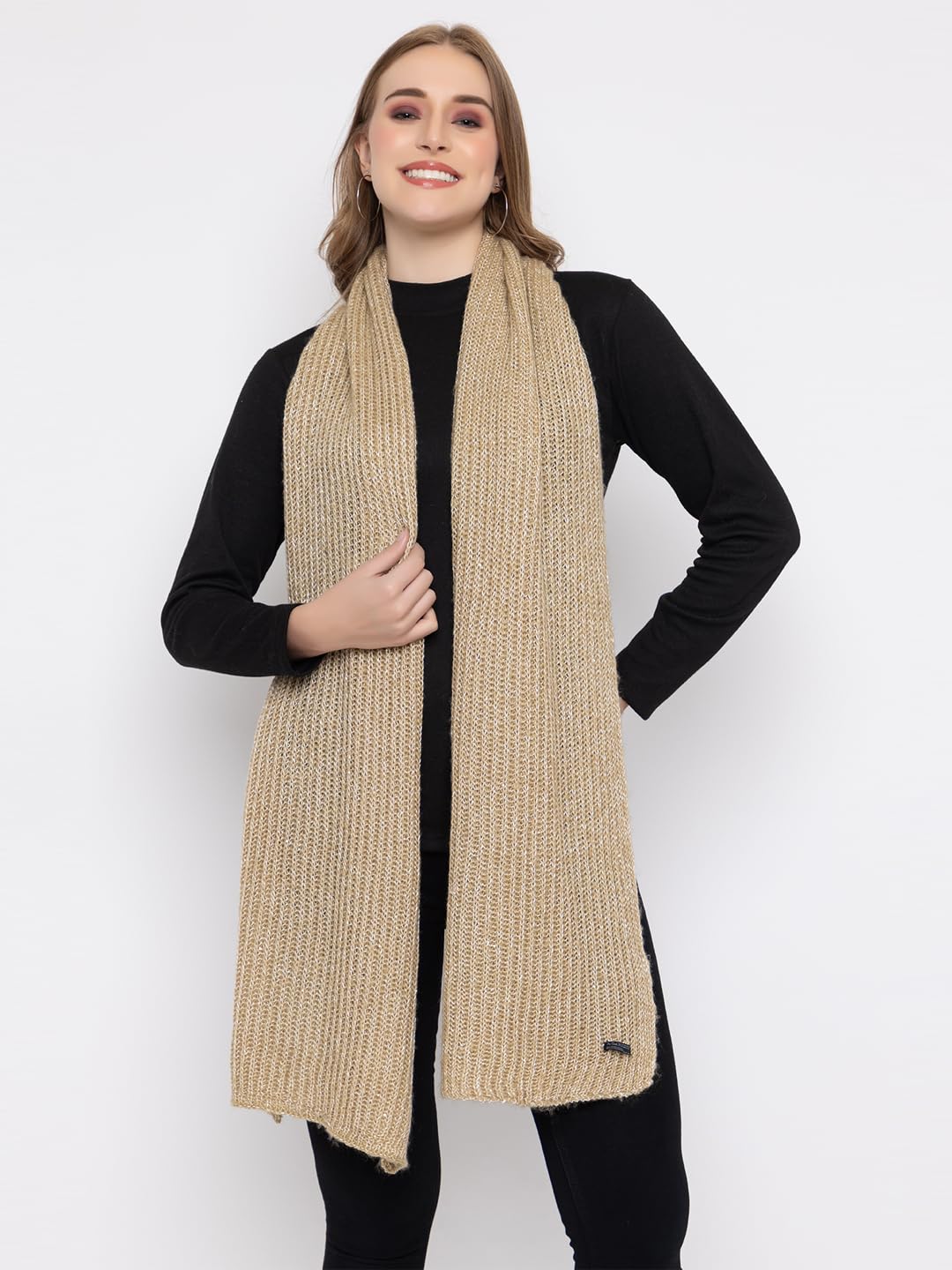 513 Women's Acrylic Woolen Solid Self Design Casual Warm Winter Wear Muffler Scarf Stole