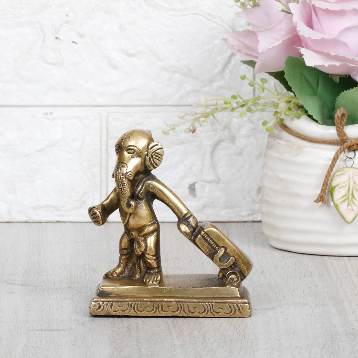 SVARUP Brass Ganesha Travelling Ganesh with Suitcase Bag Idol Statue Home Decor Gift Height 4 inch